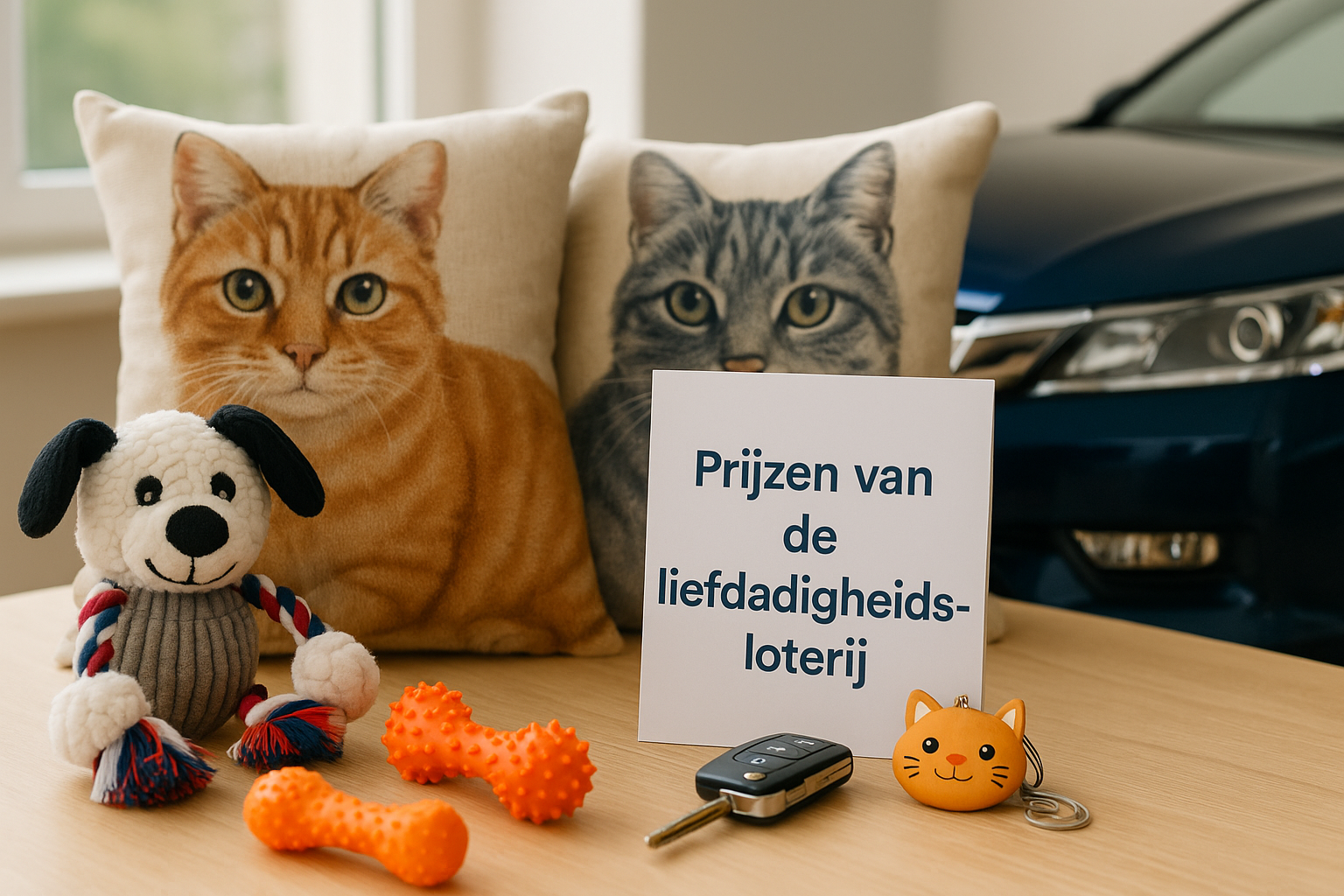 Prijzen van de liefdadigheidsloterij - speeltjes en cadeaus voor huisdieren